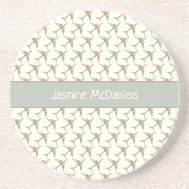 Aeroplane world map custom name coaster (Front)