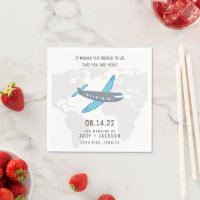 Aeroplane World Map Destination Wedding Napkins