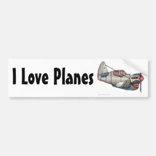 "Aeroplane WW2 Fighter Plane, I Love Planes… Bumper Sticker