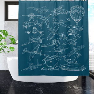 Aeroplane WW2 Vintage Aircraft Collage Fun Aviatio Shower Curtain