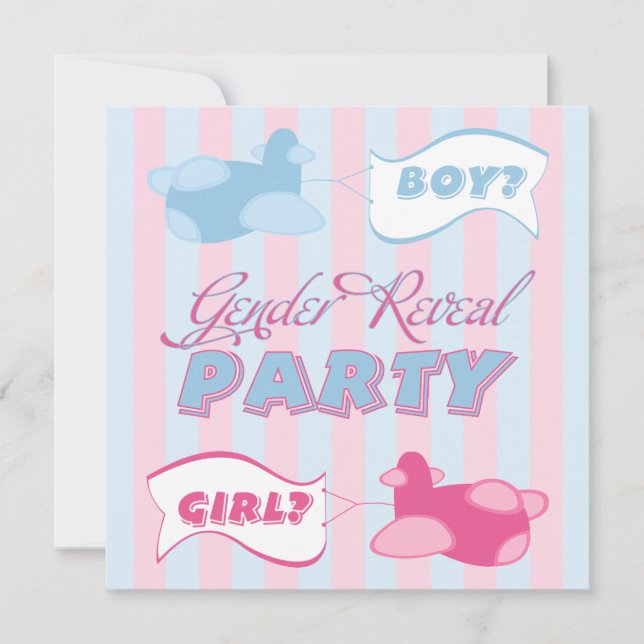 Aeroplanes and Banners Gender Reveal Party Invitation (Front)
