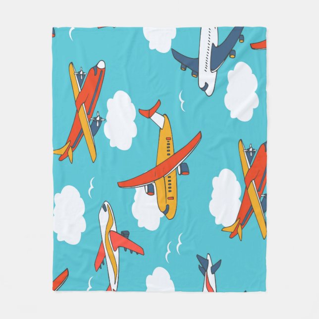 Aeroplanes and clouds, seamless children's backgro fleece blanket (Front)