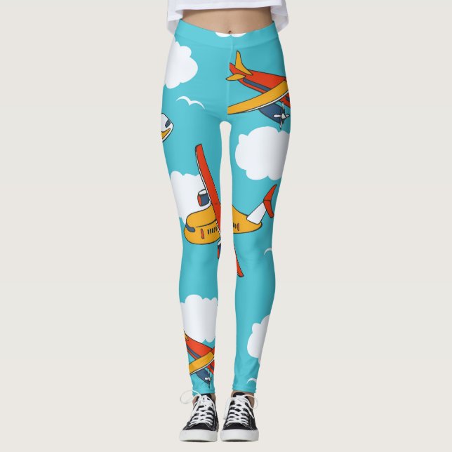 Aeroplanes and clouds, seamless children's backgro leggings (Front)