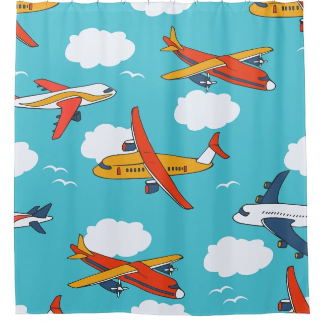 Aeroplanes and clouds, seamless children's backgro shower curtain (Front)