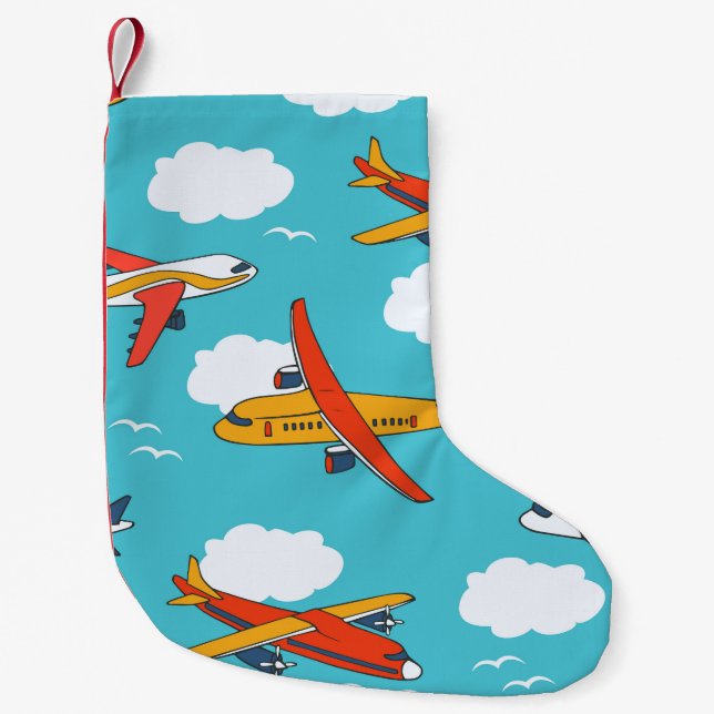 Aeroplanes and clouds, seamless children's backgro small christmas stocking (Front)