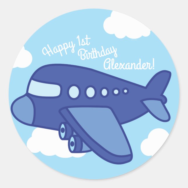 Aeroplanes and Jets Cute 1st Birthday Party Classic Round Sticker (Front)