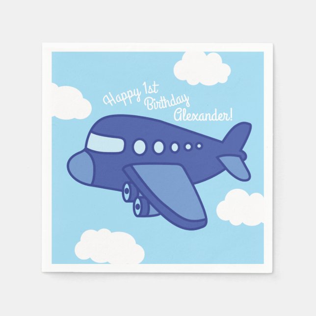 Aeroplanes and Jets Cute 1st Birthday Party Napkin (Front)