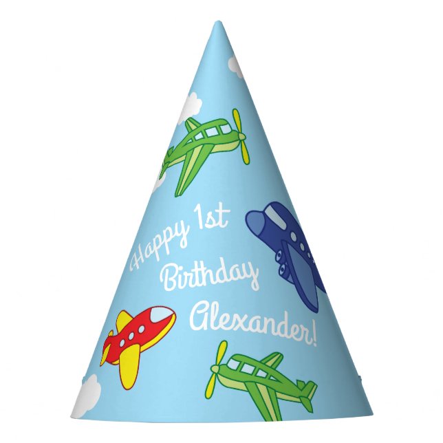 Aeroplanes and Jets Cute 1st Birthday Party Party Hat (Front)