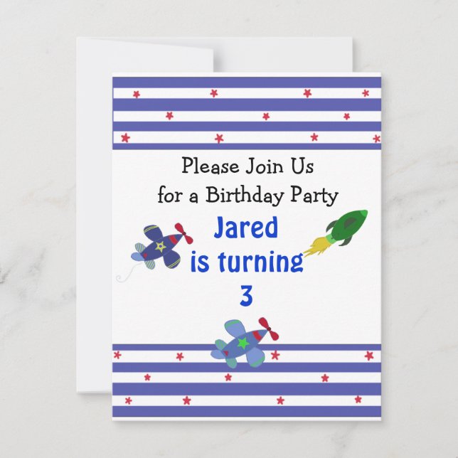 Aeroplanes and Rockets Birthday Invitation (Front)