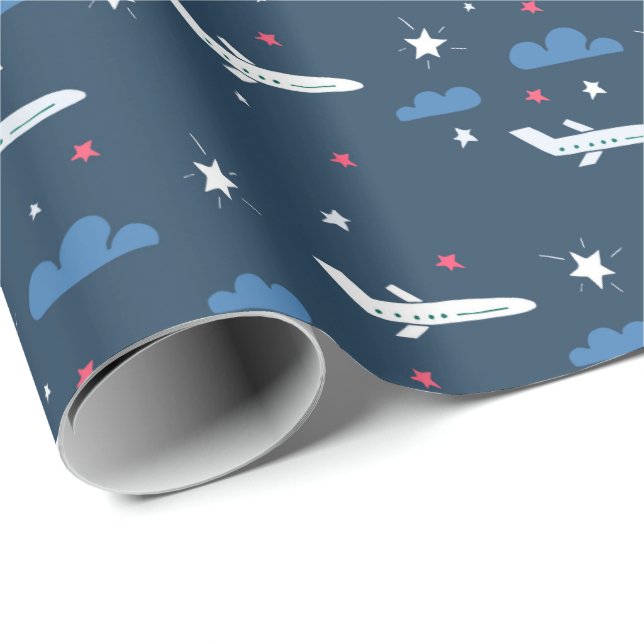 aeroplanes and stars on blue wrapping paper (Roll Corner)