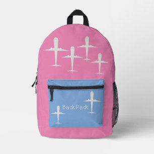 Aeroplanes Flying Kids Blue Pink Personalised Name Printed Backpack