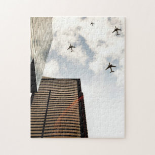Aeroplanes flying over buildings jigsaw puzzle
