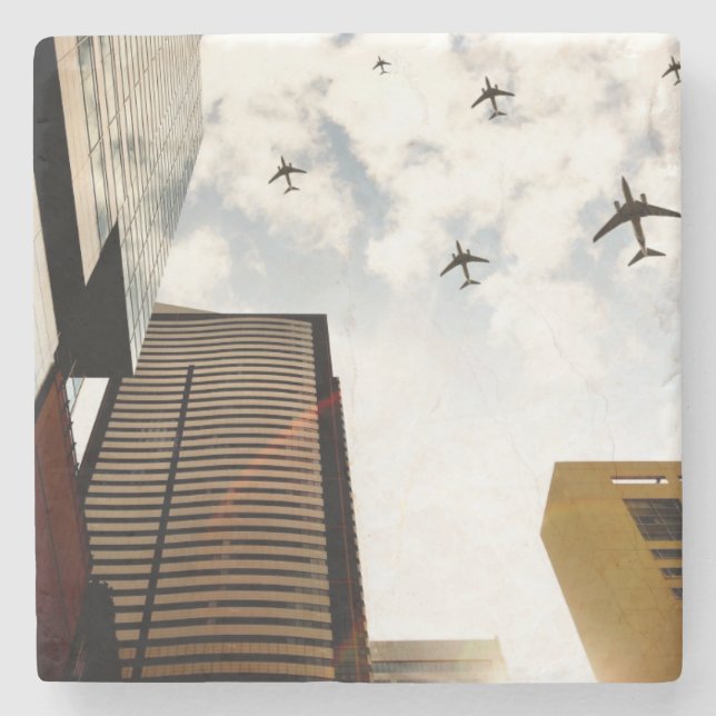 Aeroplanes flying over buildings stone coaster (Front)
