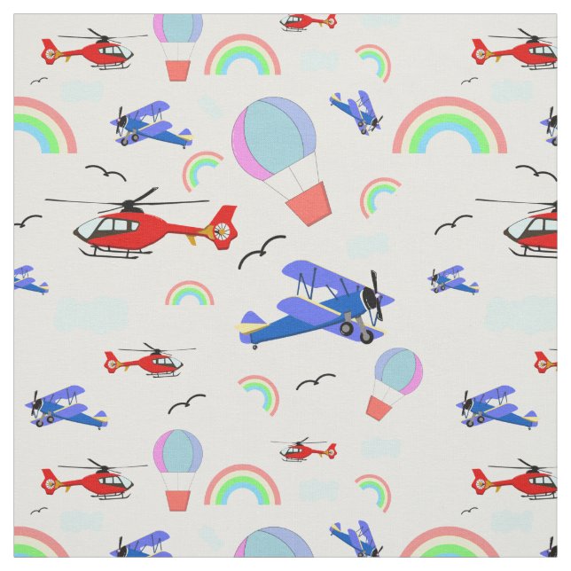 Aeroplanes, Helicopters, & Balloons Fabric (Swatch)