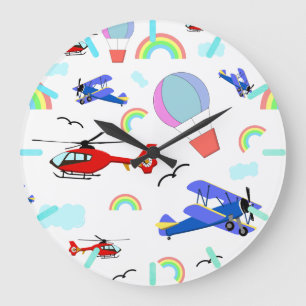 Aeroplanes, Helicopters, & Balloons Large Clock