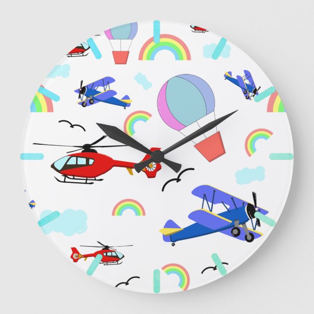 Aeroplanes, Helicopters, & Balloons Large Clock (Front)
