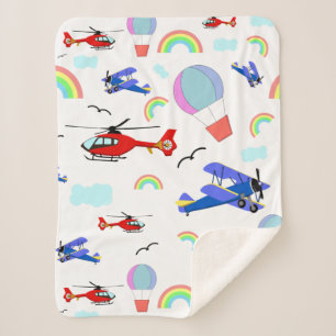 Aeroplanes, Helicopters, & Balloons Sherpa Blanket