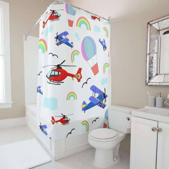 Aeroplanes, Helicopters, & Balloons Shower Curtain (In Situ)