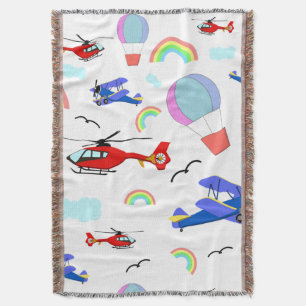 Aeroplanes, Helicopters, & Balloons Throw Blanket