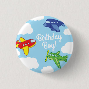 Aeroplanes Jets Birthday Boy Badge Pin Button
