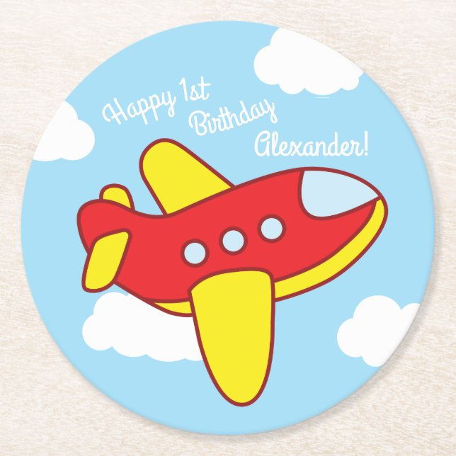 Aeroplanes Jets Cute Kid's Birthday Party Round Paper Coaster (Front)