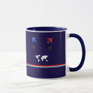 aeroplanes monogram, airline travel american blue mug