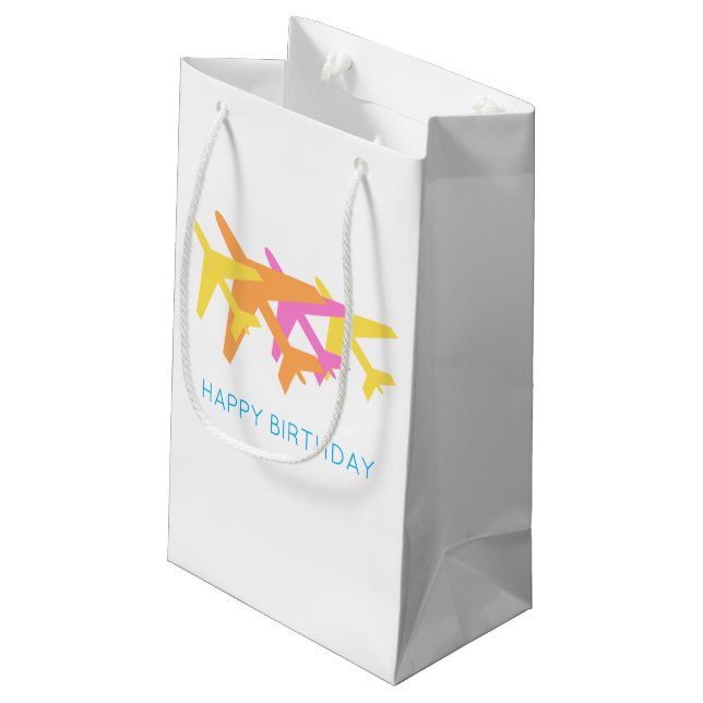 Aeroplanes Orange Yellow Pink Travel Happy Birthda Small Gift Bag (Back Angled)