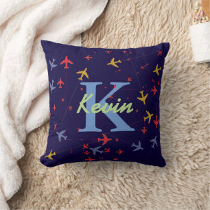Aeroplanes Personalised Kids Name Cushion