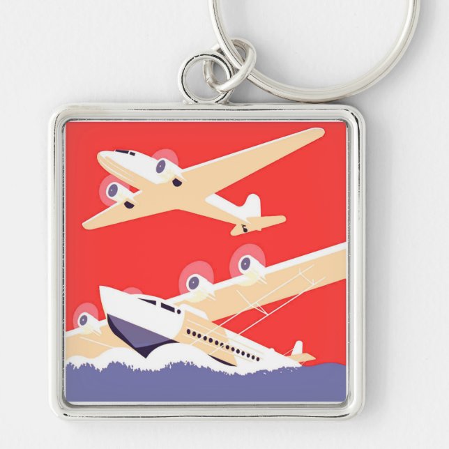 Aeroplanes Poster Art Vintage Propeller Planes Key Ring (Front)