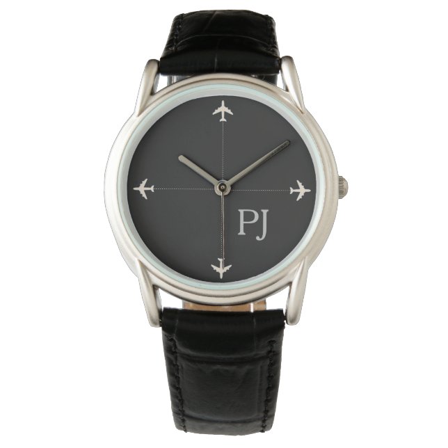 aeroplanes with initials, stylish black watch (Front)