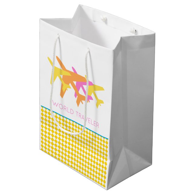 Aeroplanes WORLD TRAVELER Passport Pilot Flight Medium Gift Bag (Front Angled)