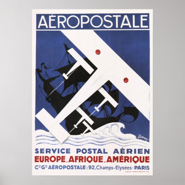 AEROPOSTALE Postal Old Aeroplane Poster Art Deco (Front)