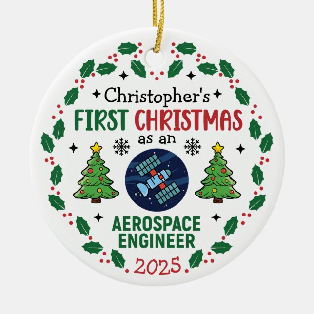 Aerospace Engineer First Christmas Personalised  Ceramic Ornament (Front)