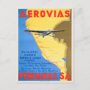 Aerovias Peruanas Peru Vintage Poster 1936 Postcard