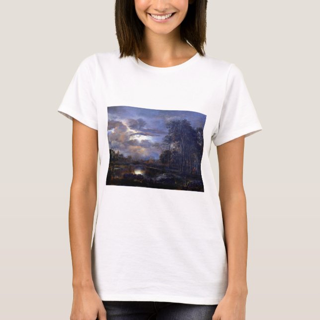 Aert van der Neer Moonlit Landscape with Bridge T-Shirt (Front)