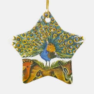 Aesop's fables, the peacock and the birds ceramic tree decoration
