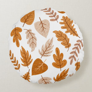 Aesthetic Autumn Leaves, Fall Theme Pattern Round Cushion