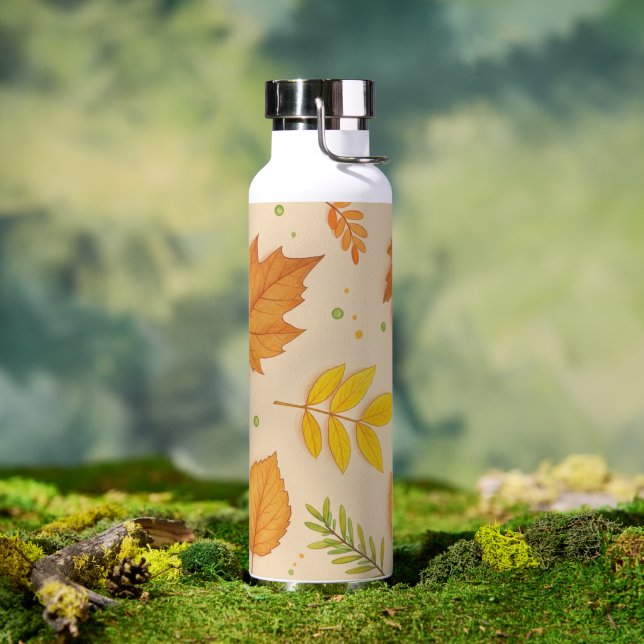 "Aesthetic Autumn Leaves Pattern Water Bottle"  Bottle (Outdoor (Rotated))