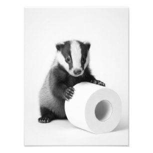 Aesthetic Baby Badger Holding Toilet Paper Cute Photo Print