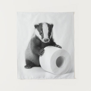 Aesthetic Baby Badger Holding Toilet Paper Cute Tapestry