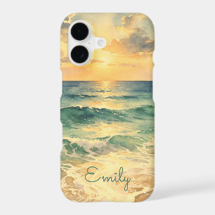 Aesthetic Beach Sunset Watercolor Custom Name