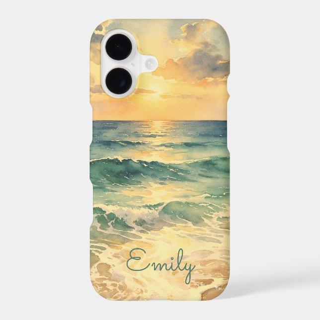 Aesthetic Beach Sunset Watercolor Custom Name (Back)