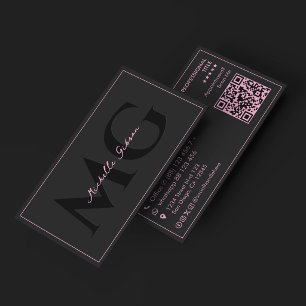 Aesthetic Beauty Feminine Initials Pink Black Business Card