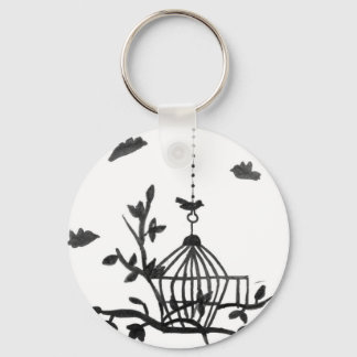 Aesthetic Birdcage and Butterfly Sketch Keychain