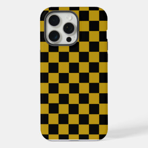 Aesthetic black and gold chequerboard retro iPhone 15 pro max case