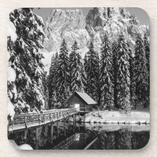 Aesthetic Black and White Mountain Landscape Photo Coaster