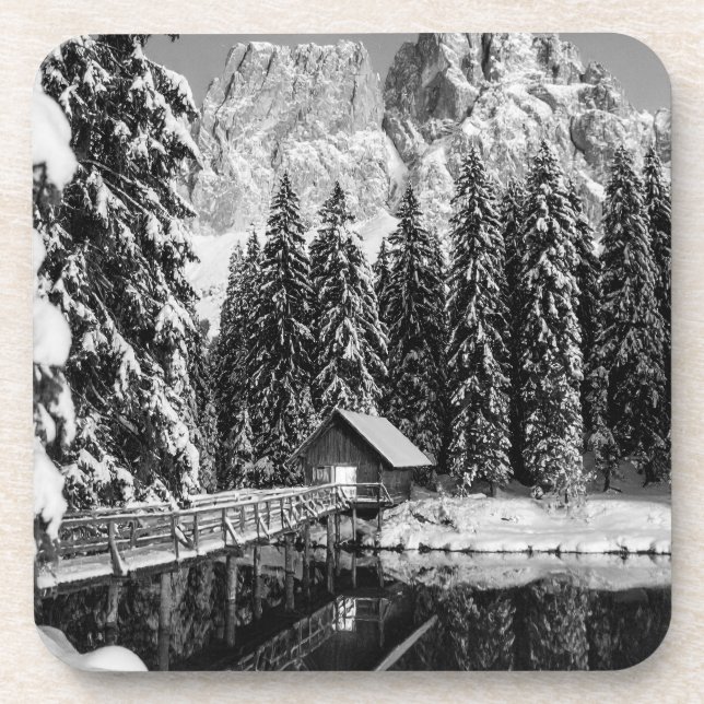 Aesthetic Black and White Mountain Landscape Photo Coaster (Front)