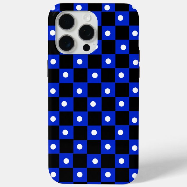 Aesthetic black blue checkerboard with retro dot Case-Mate iPhone case (Back)