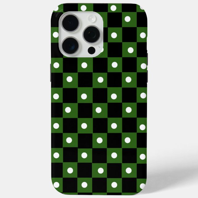 Aesthetic black green chequerboard with retro dot Case-Mate iPhone case (Back)