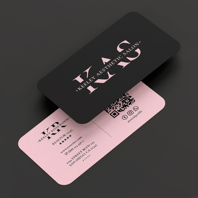 Aesthetic Black Pink Beauty Monogram QR Business Card (Aesthetic Black Pink Beauty Monogram QR Business Card
)